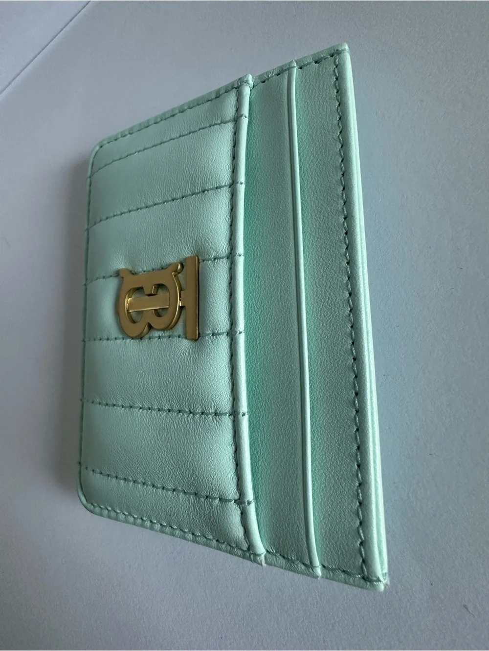 NWT Burberry Lola Cool Mint Quilted Leather TB Card Case Full Set